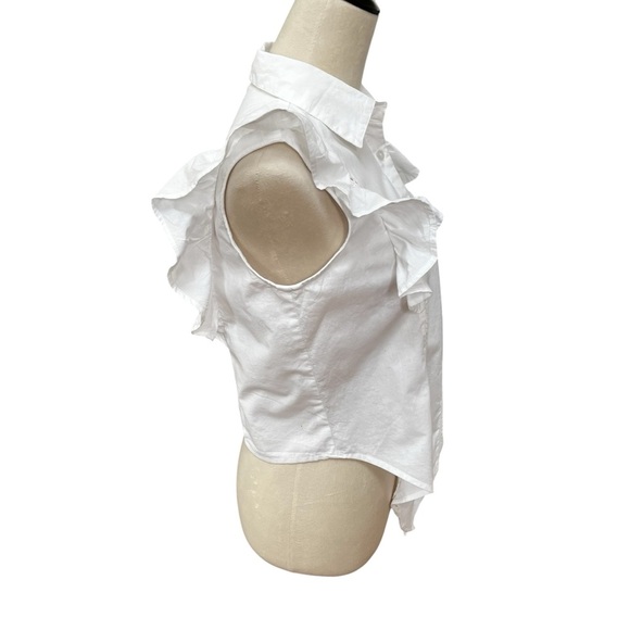 Sim & Sam New Women’s Medium White Ruffle Button Up Sleeveless Top Front Tie - Picture 3 of 8